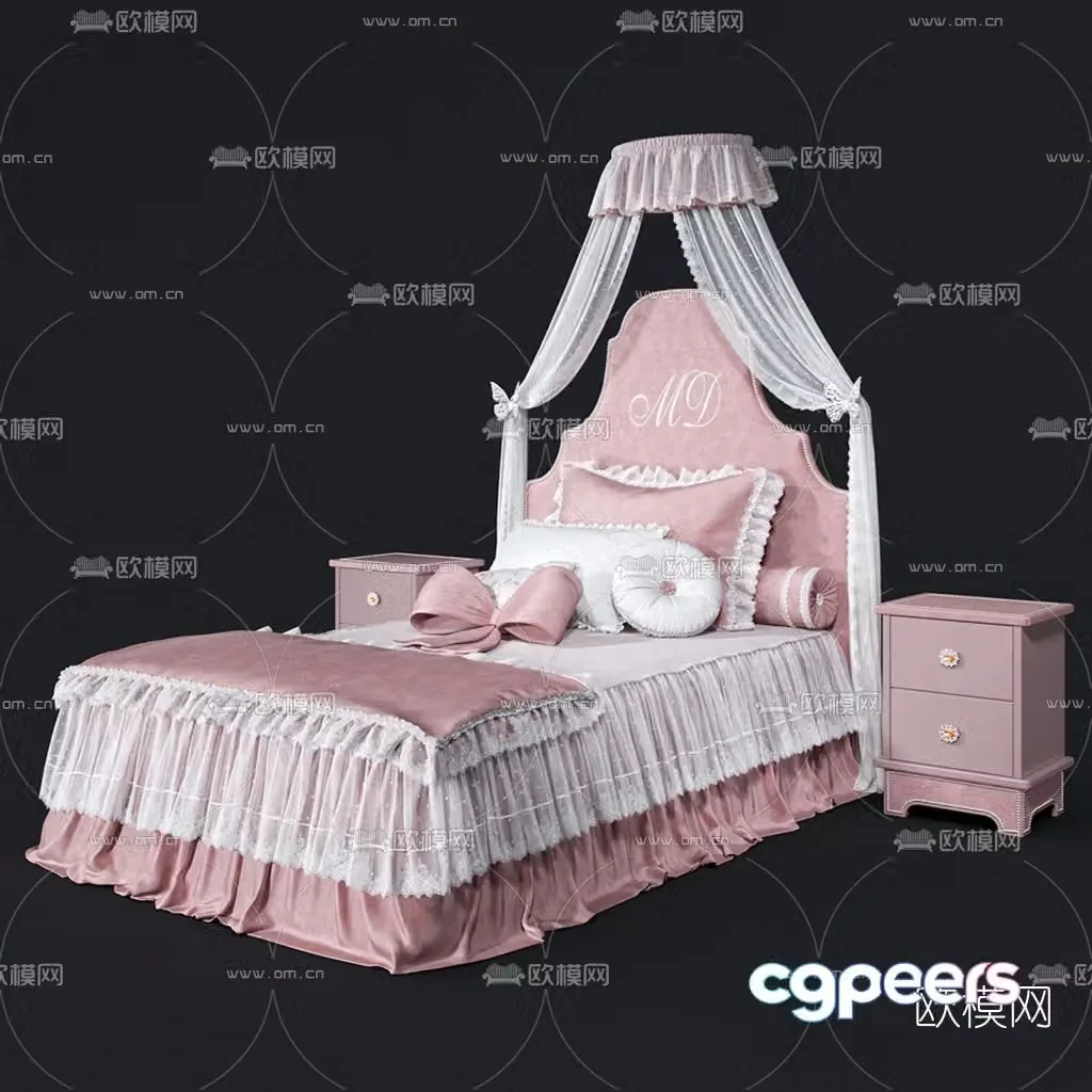 European fabric princess bed children’s bed 3d model