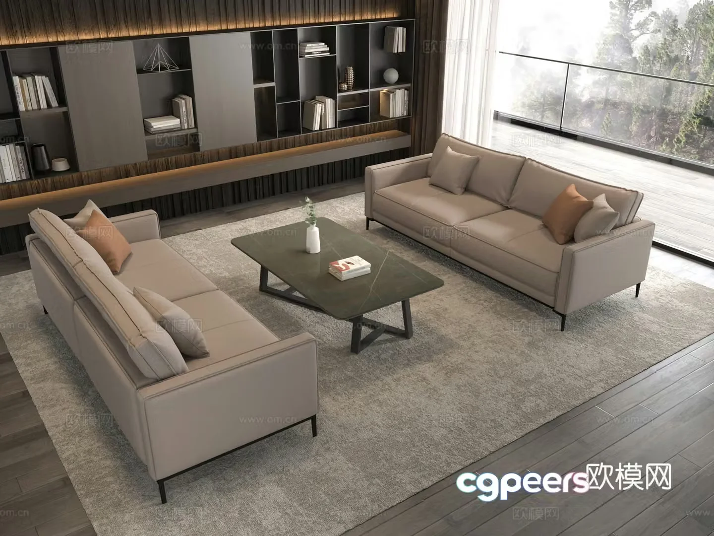 Modern office sofa coffee table combination 3D model