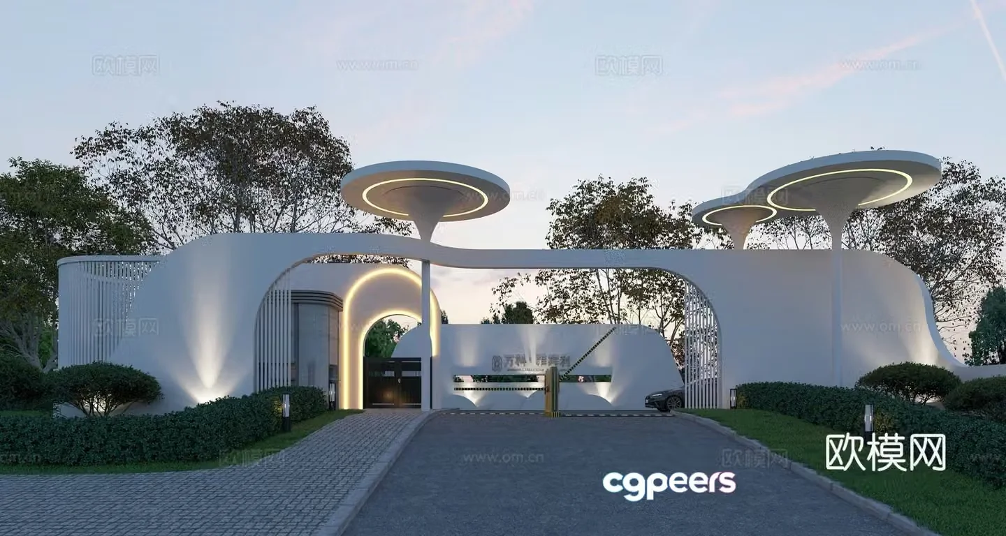 Modern community gate entrance and exit park gate 3D model