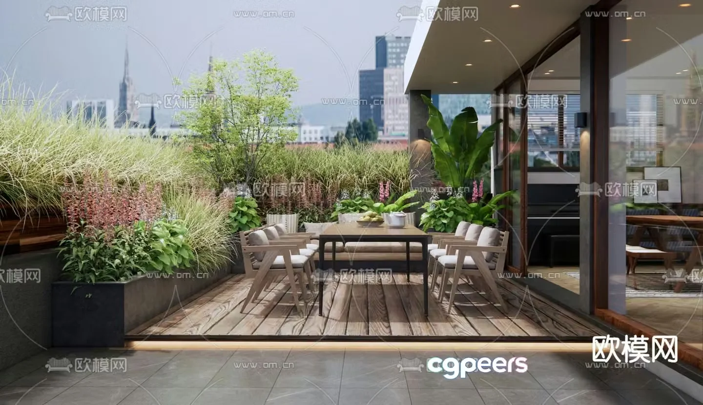 balcony terrace roof garden 3d model