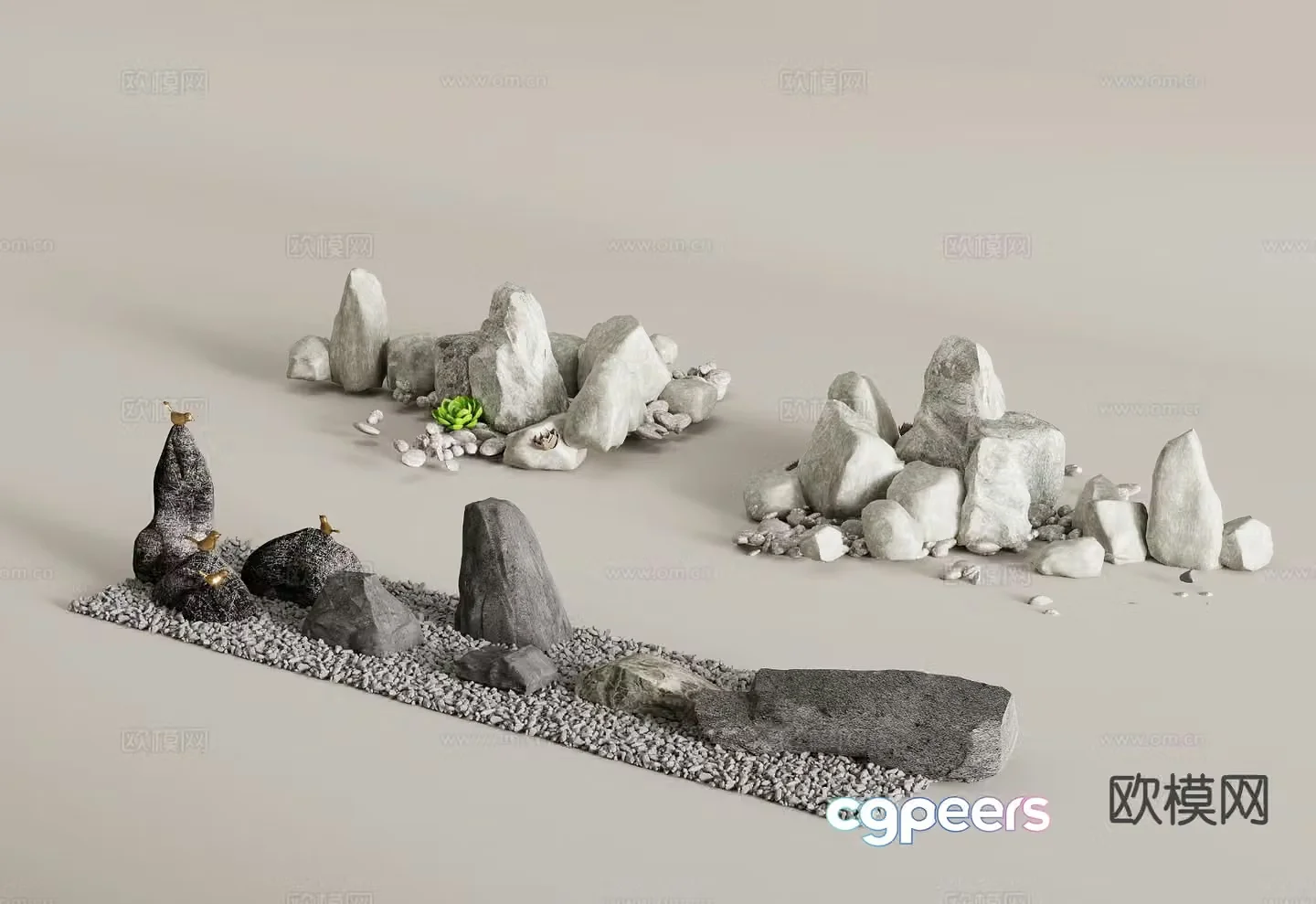 Landscape stone stone rockery cobblestone paving 3d model
