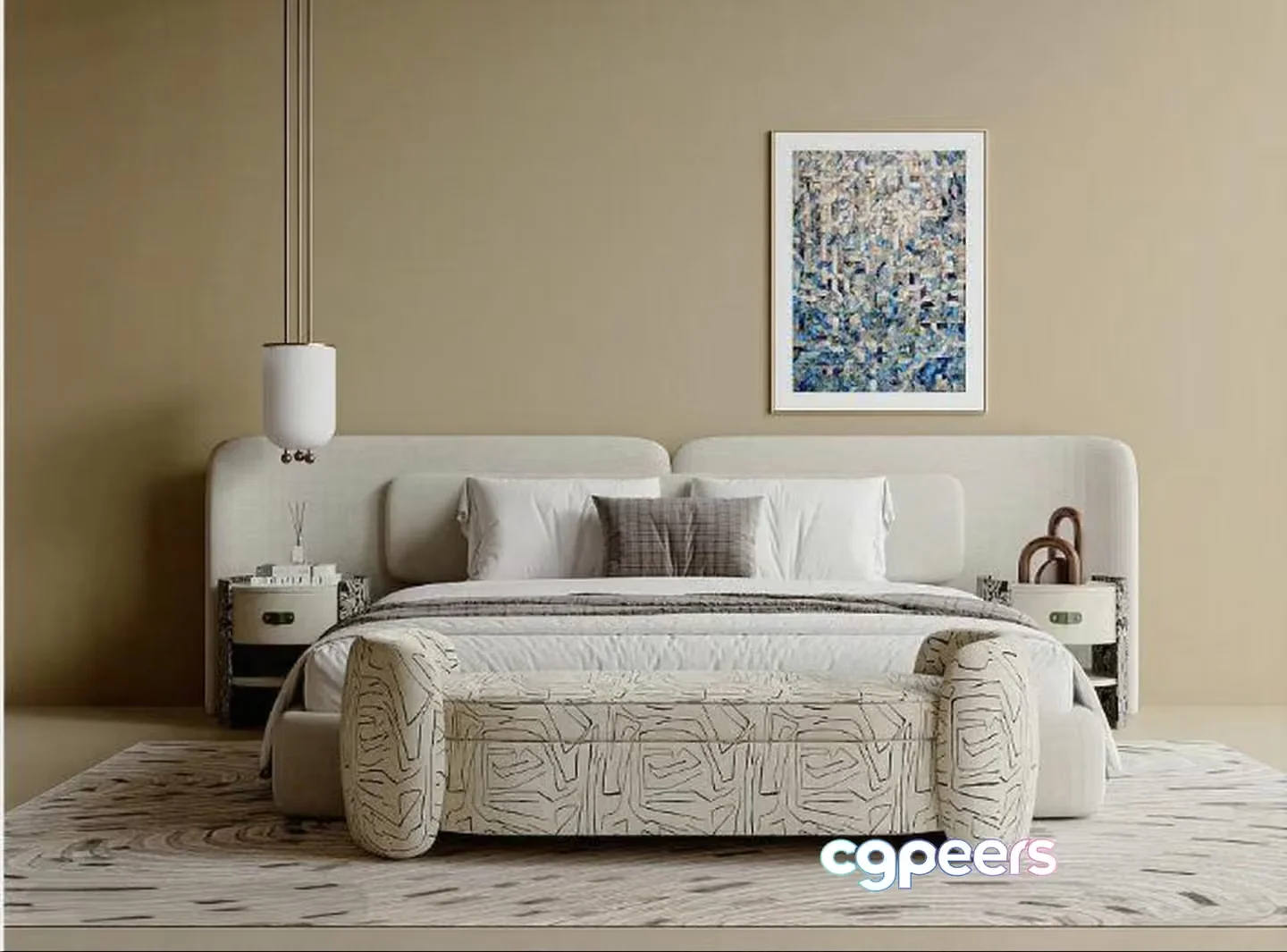 Modern White Bed 3D Model – 9696 – VRAY Render