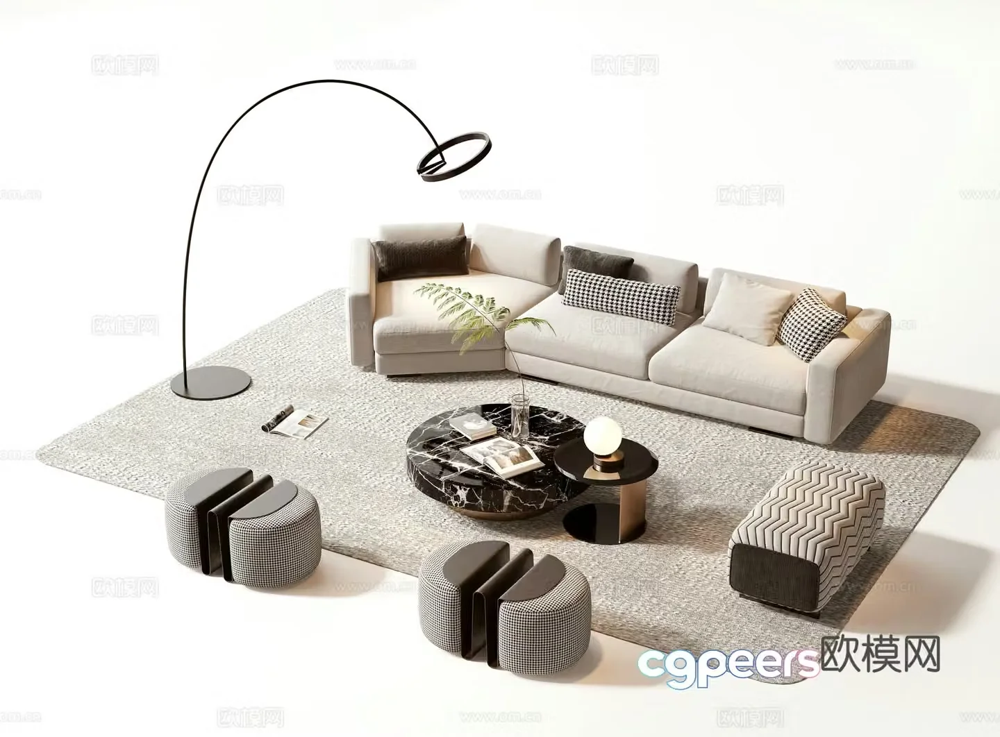 Modern sofa coffee table set 3d model