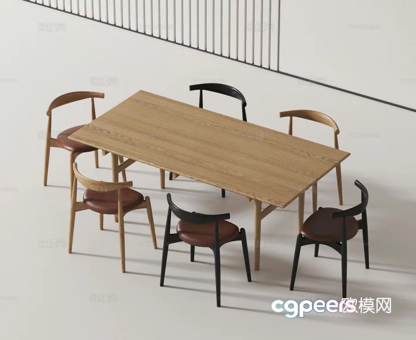 Modern dining table and chairs 3d model