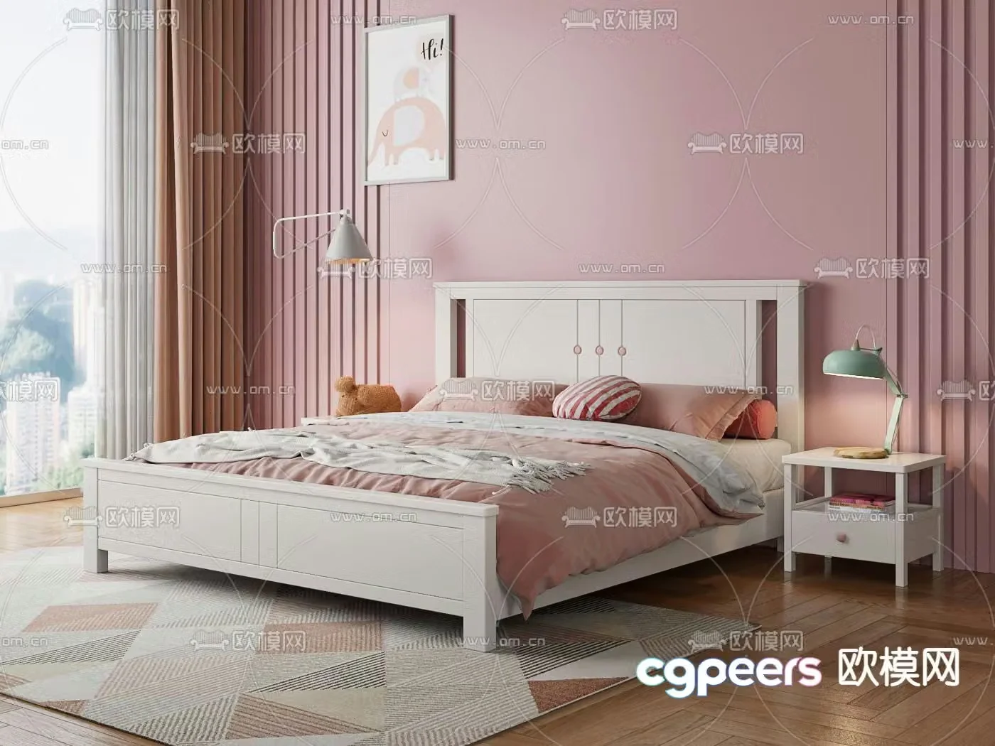 Girls room double bed 3d model