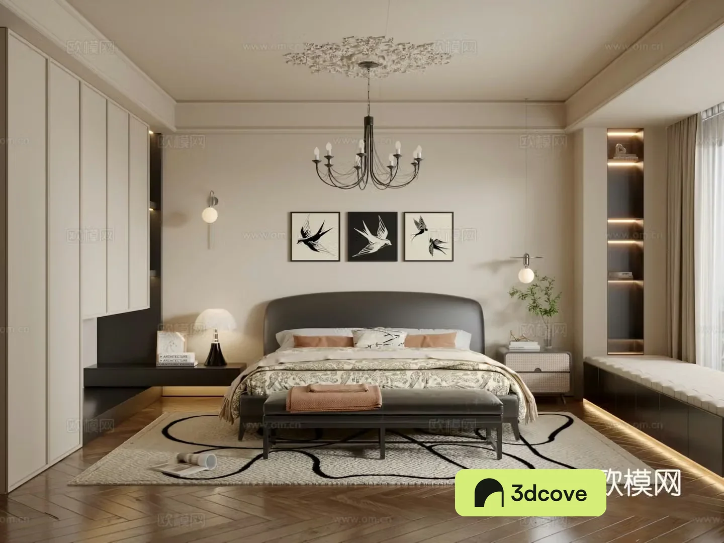 Middle style bedroom master bedroom 3D model