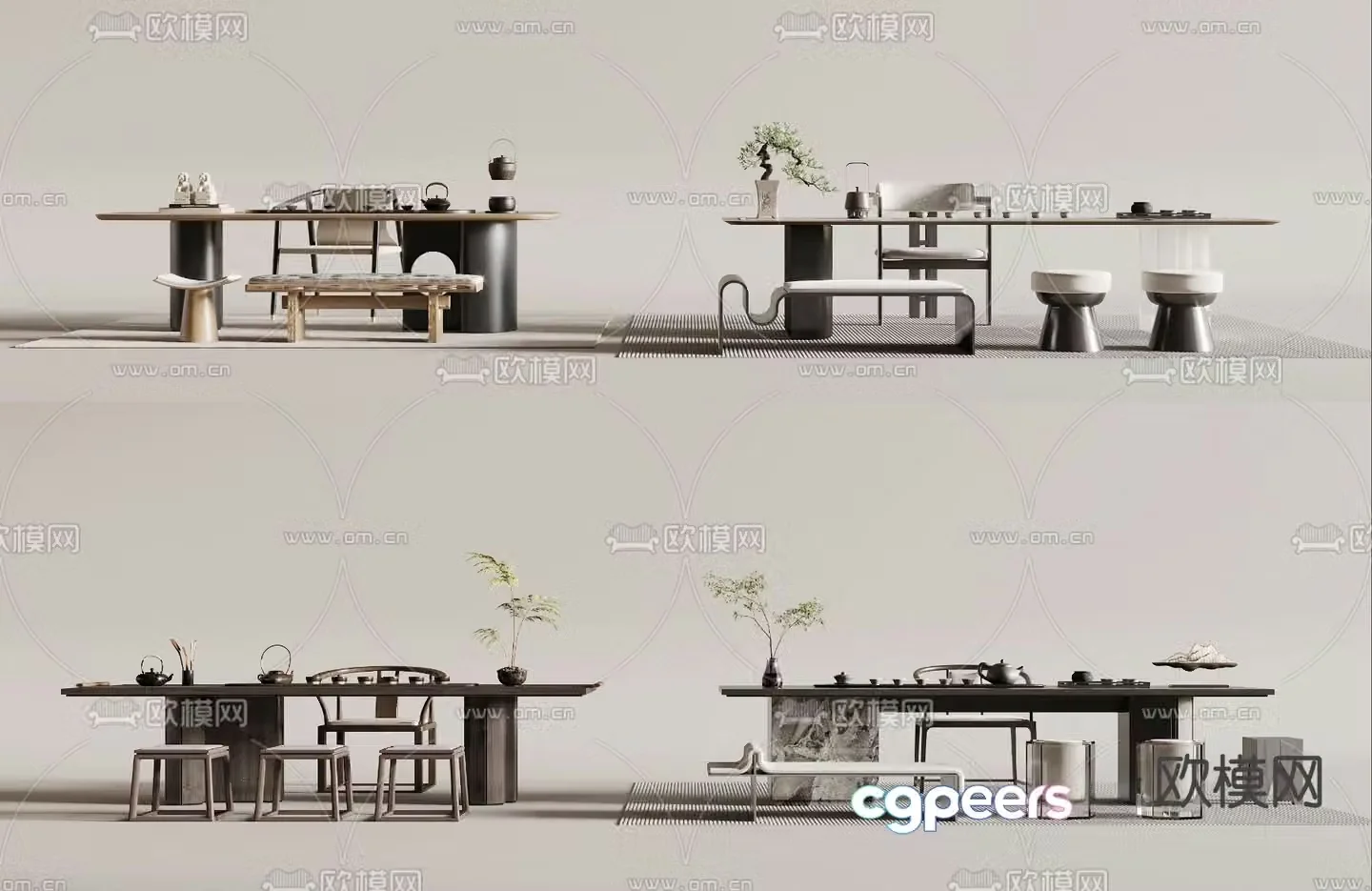 New Chinese style tea table tea table 3d model