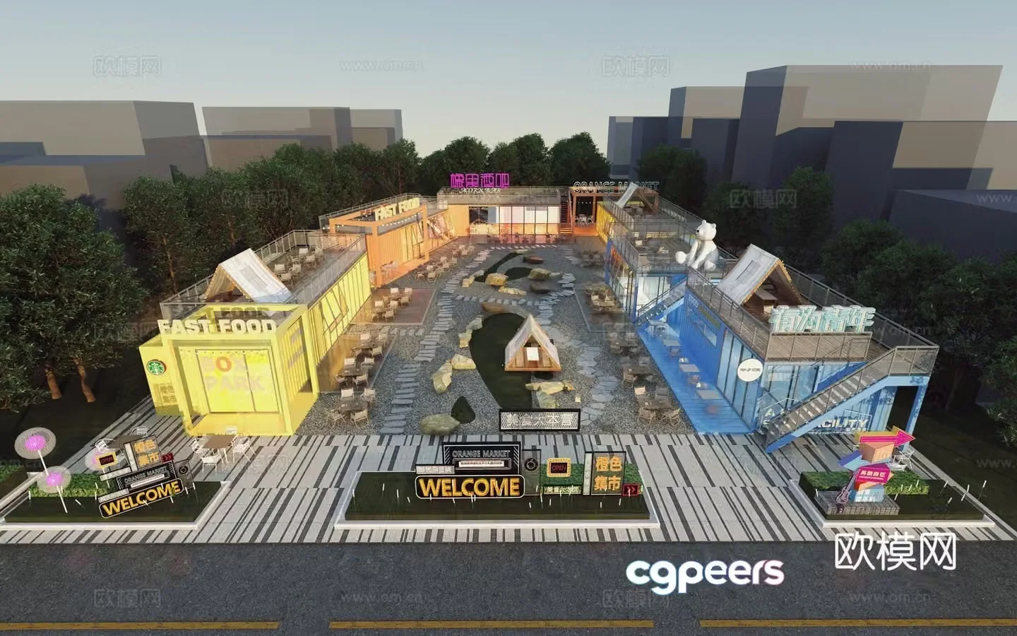 Industrial style commercial street Starlight Night Market 3D model