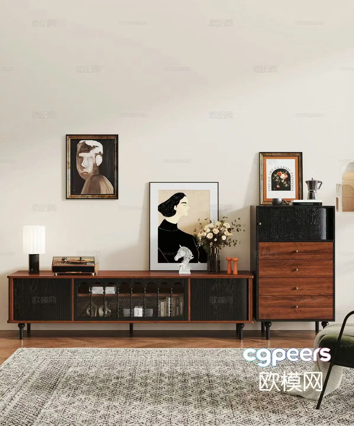 French medieval TV cabinet TV cabinet combination floor cabinet TV cabinet solid wood TV cabinet side cabinet entrance 3D model