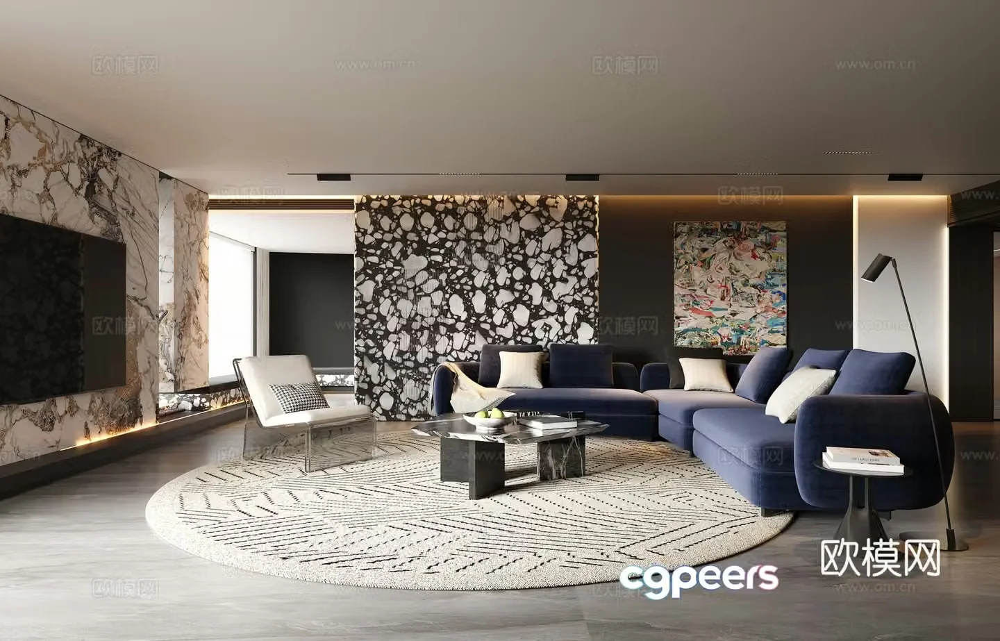 Modern living room Villa living room Large flat living room Sofa coffee table combination Leisure chair Carpet 3D model