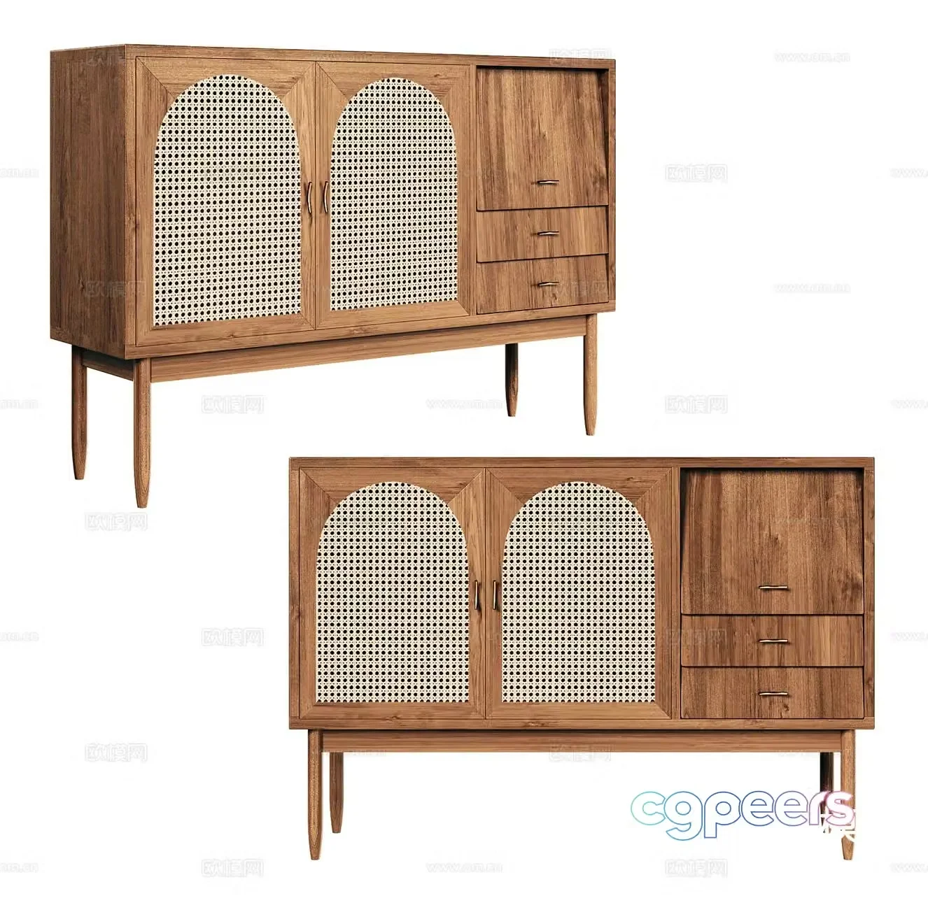 Wabi-sabi style sideboard rattan cabinet 3D model