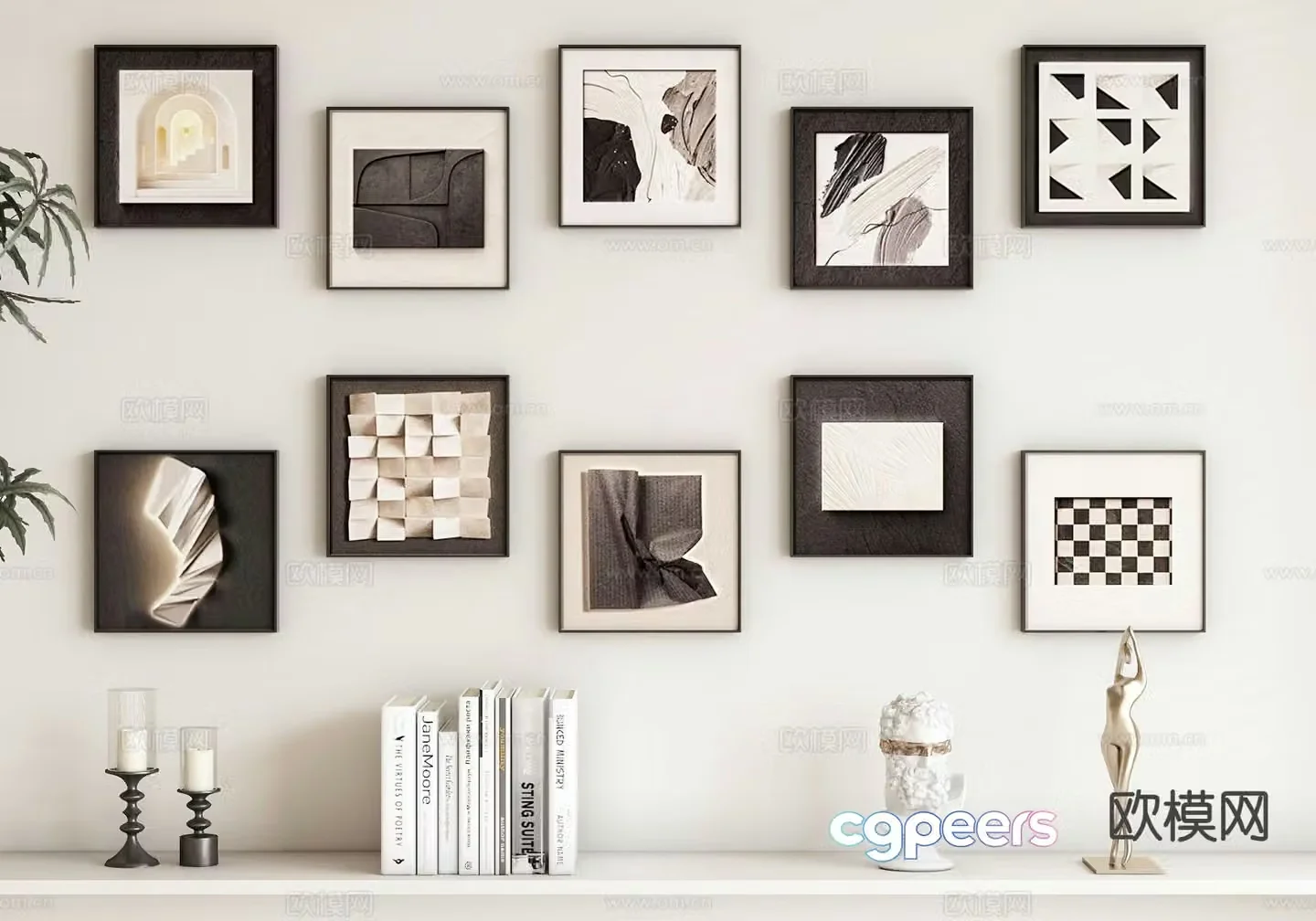 Modern combination painting black and white painting abstract hanging painting 3d model