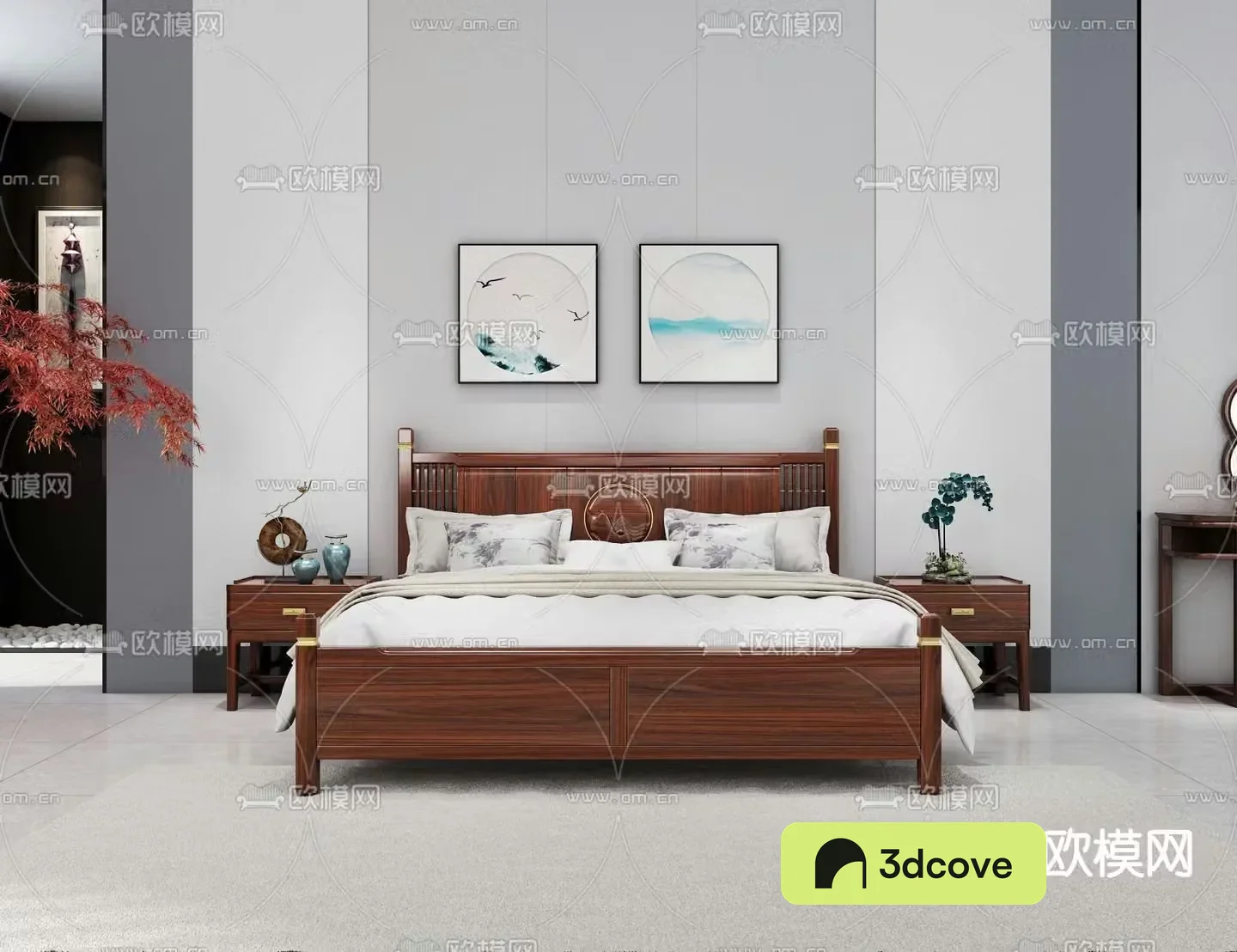 Chinese double bed ebony wood bed