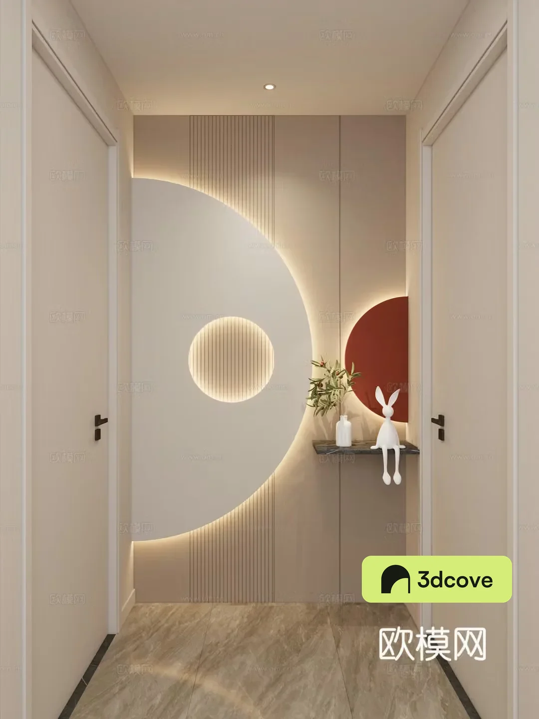 Cream Simple Style Arc Lighting Grille Corridor End View Entrance