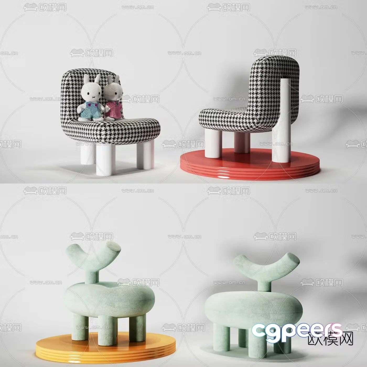 Modern personalized children’s single chair 3D model