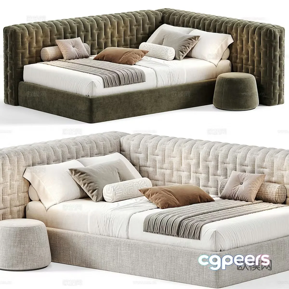 Modern cream style children’s fabric sofa bed 3d model
