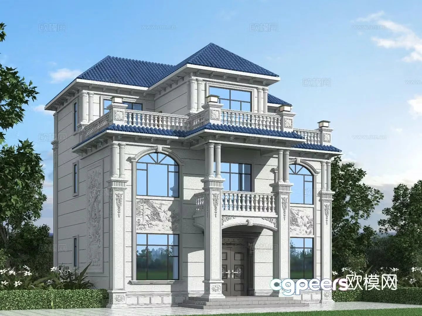 European style single-family villa appearance 3D model