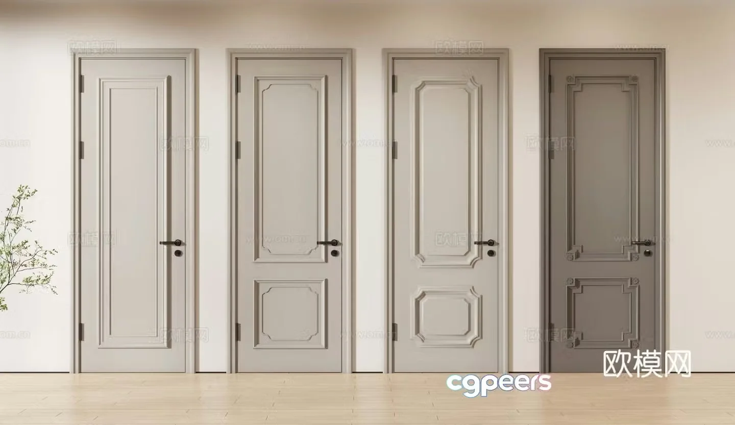 French single door door bedroom door wooden door solid wood door 3d model
