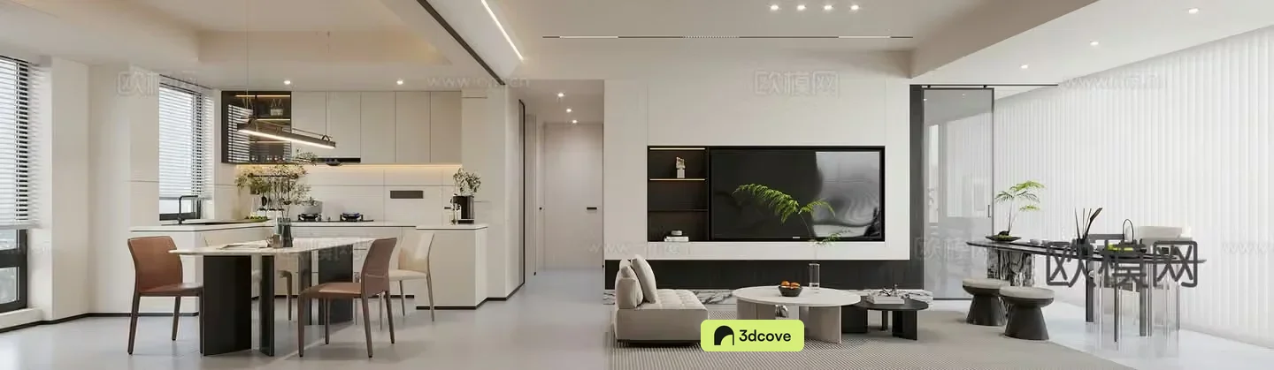 Modern living and dining room Simple living and dining room Modern dining table Balcony tea table Open kitchen Wine cabinet