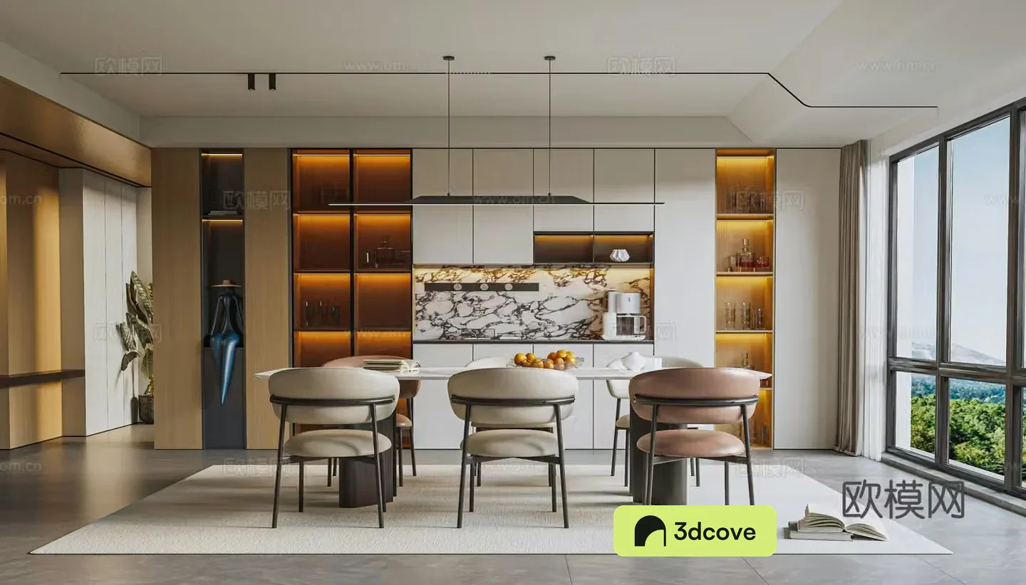 Modern Italian restaurant sideboard dining table and chair combination chandelier