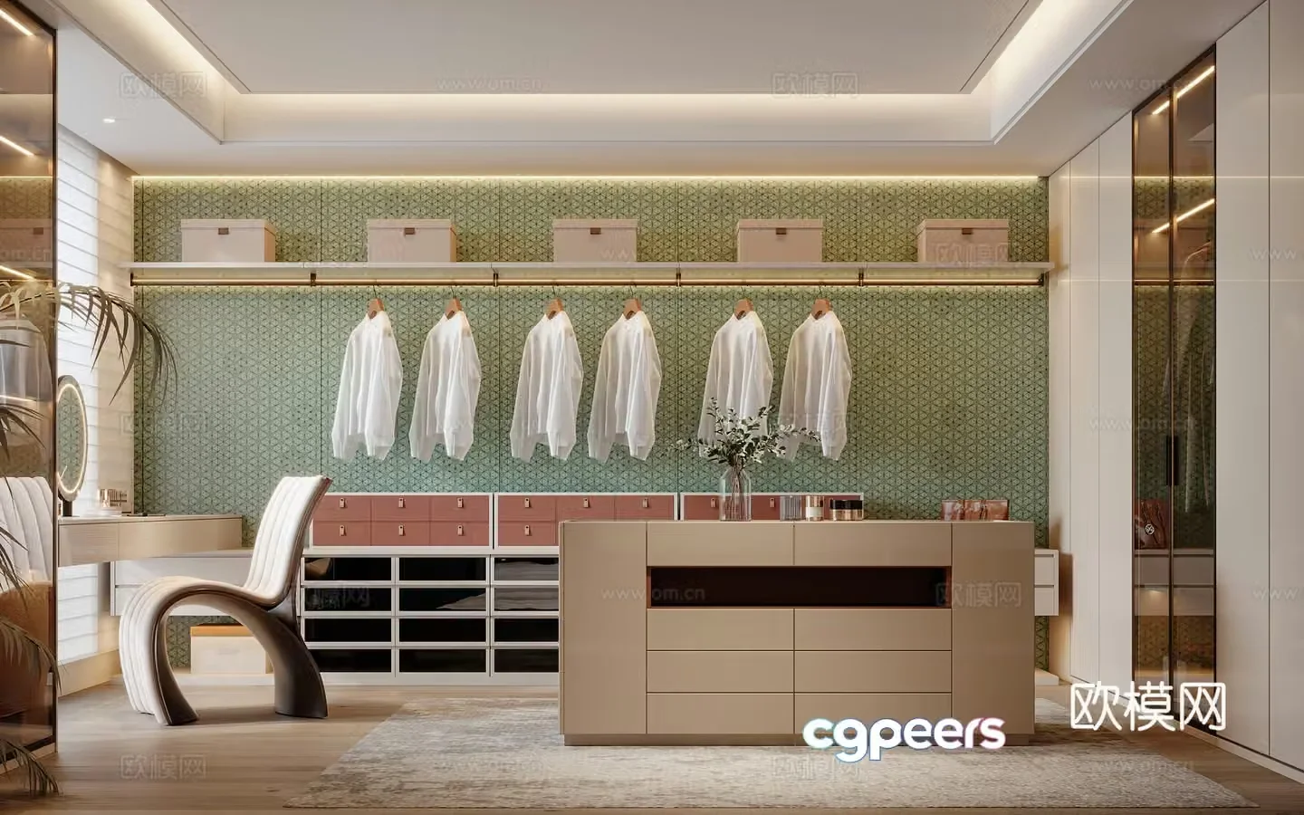 Modern cloakroom dressing table island 3d model