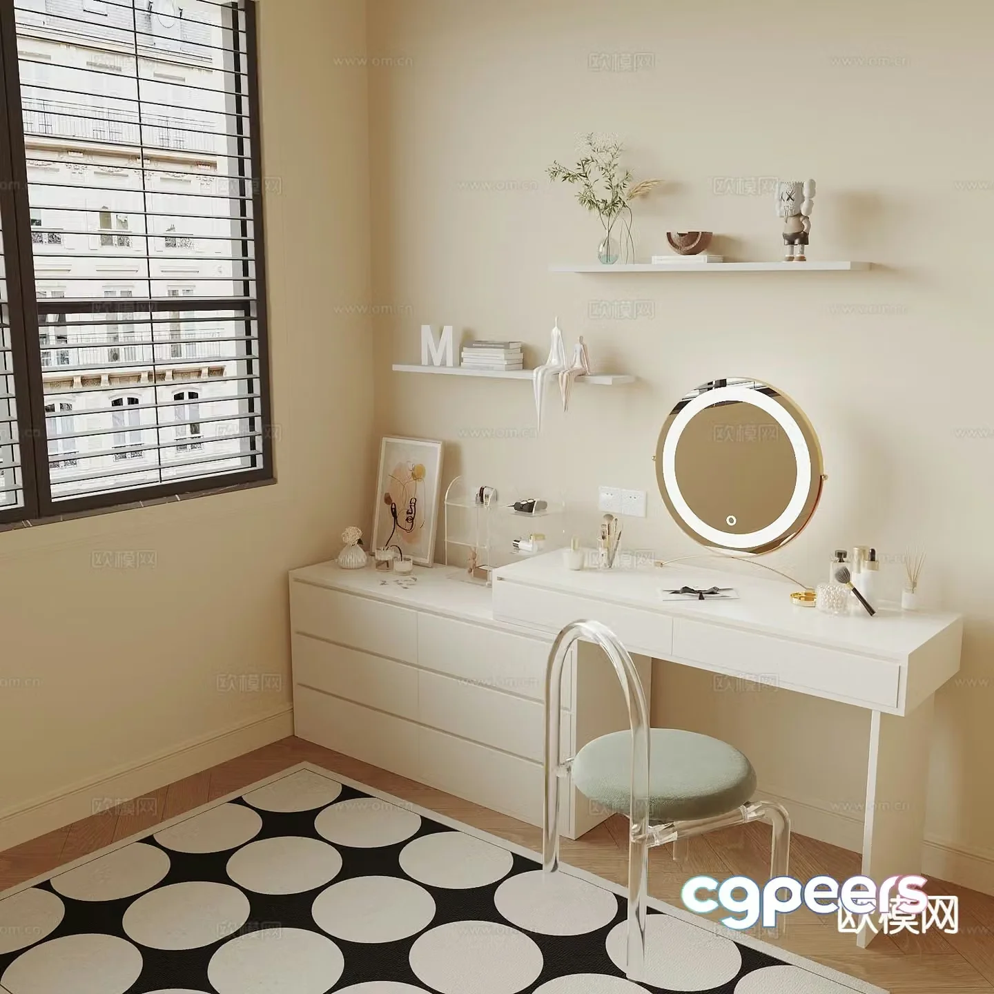 Cream style dressing table dressing table 3d model