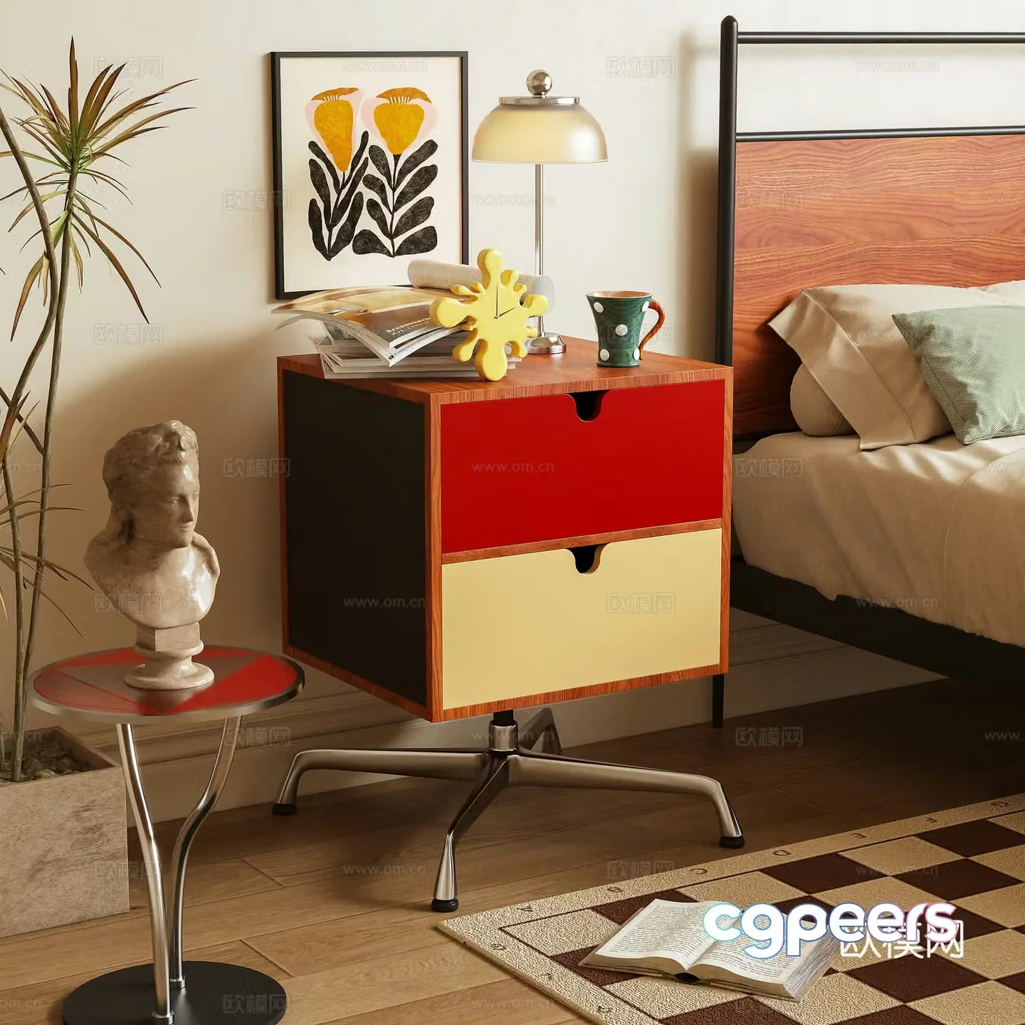 Modern bedside table side cabinet Memphis 3d model