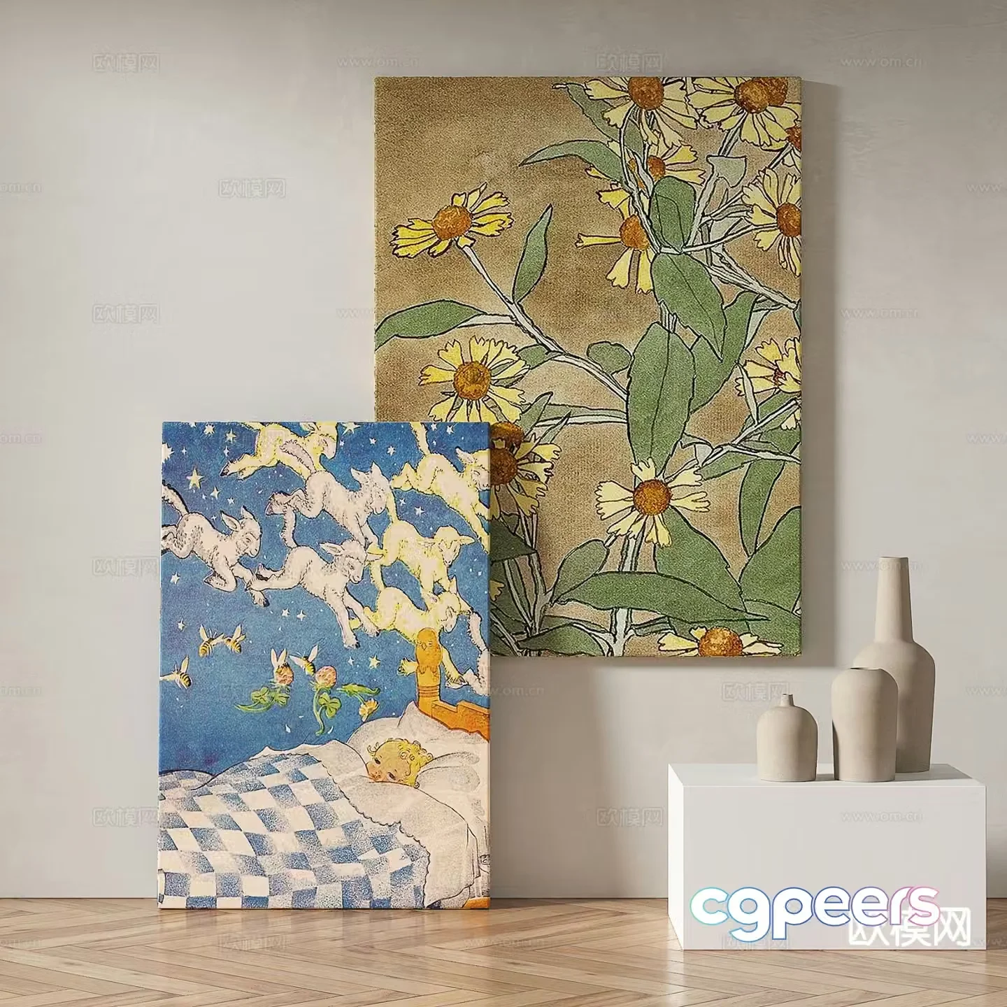 Modern cartoon painting decorative painting 3d model