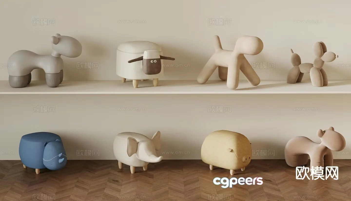 Modern plush toy chair children’s chair wooden horse 3d model
