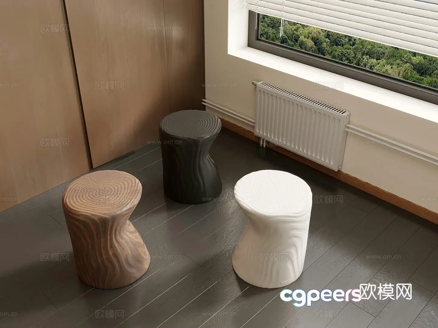 Modern wooden stool round stool wooden pier shoe changing stool 3d model