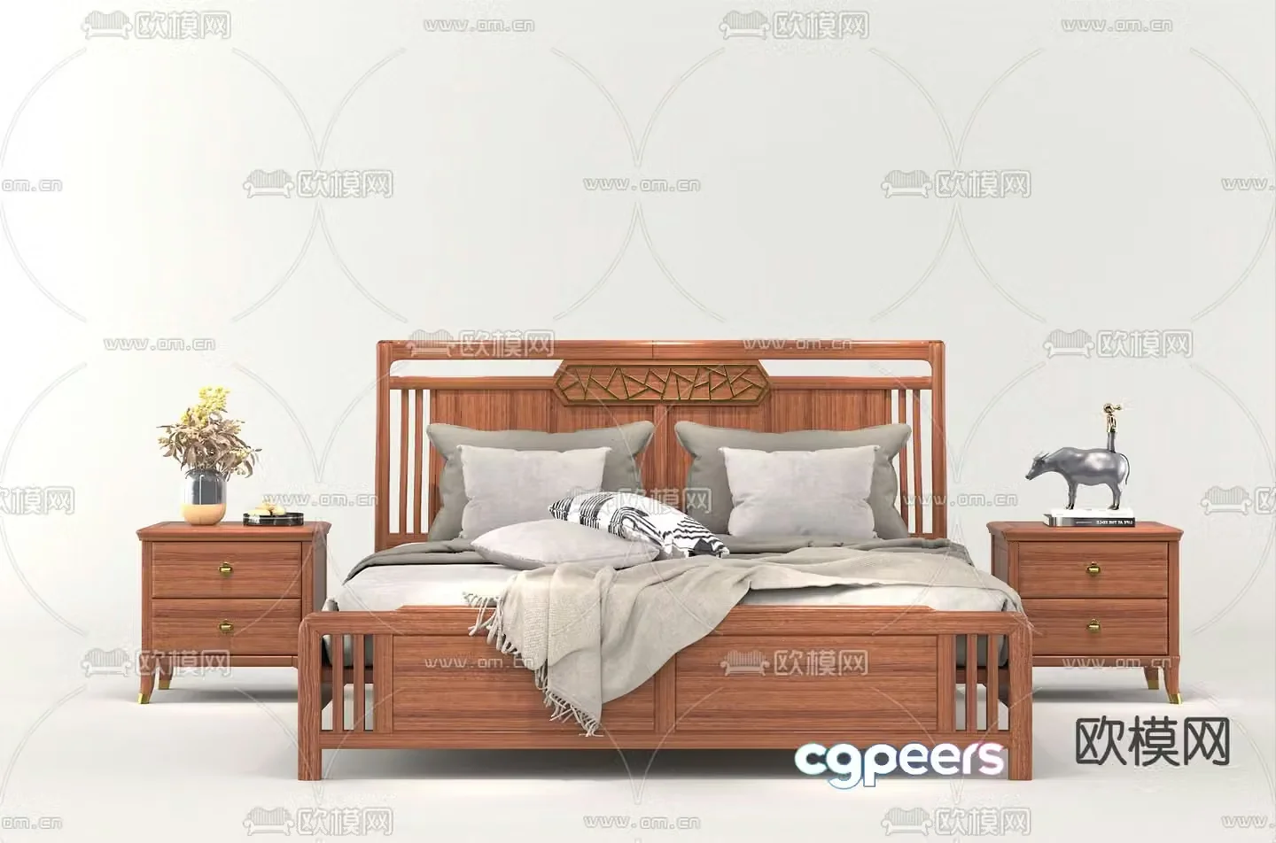 New Chinese style double bed 3d model
