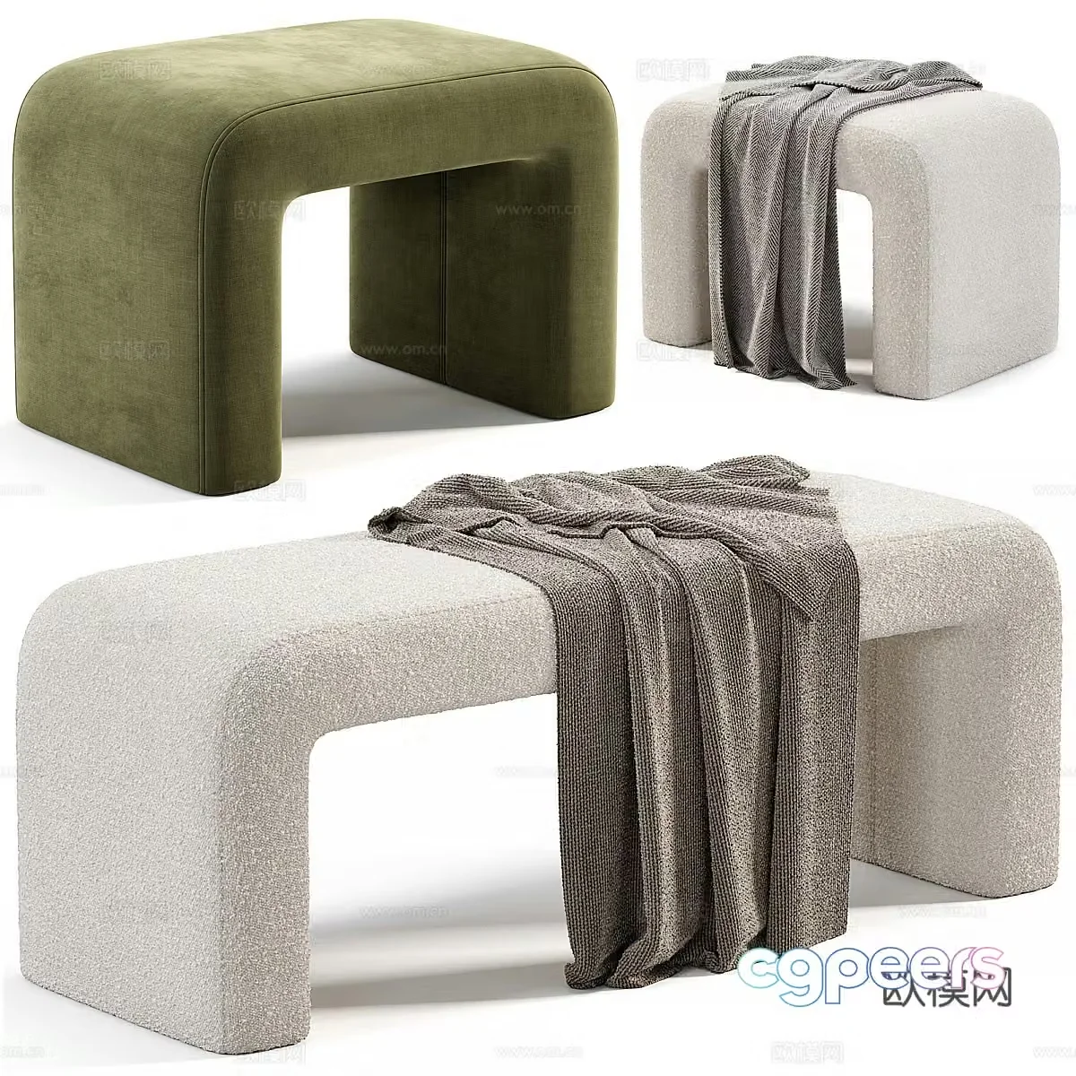 Modern cream style fabric stool bench makeup stool shoe change stool 3d model