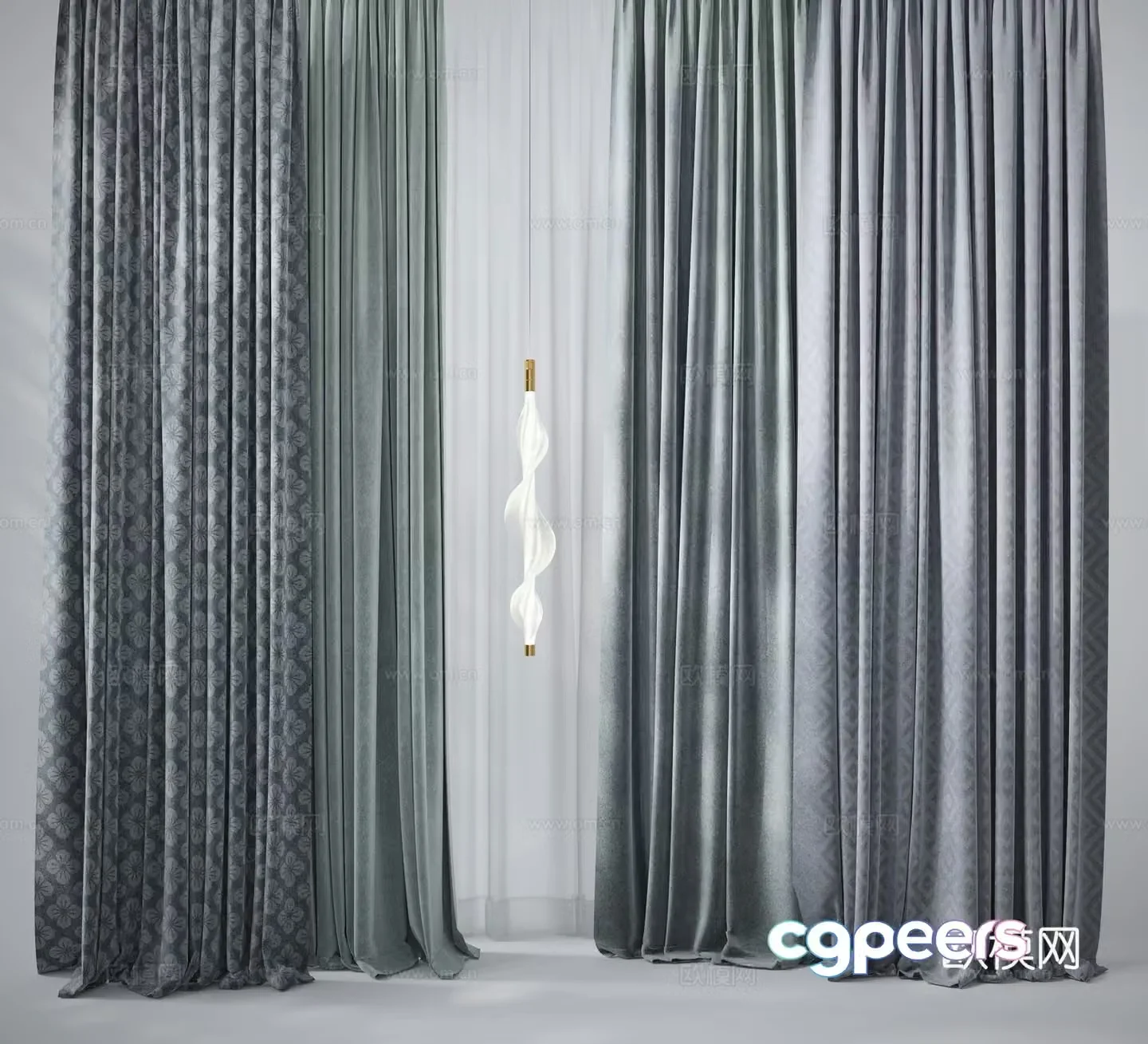 Dark pattern printed curtain gauze curtain 3d model