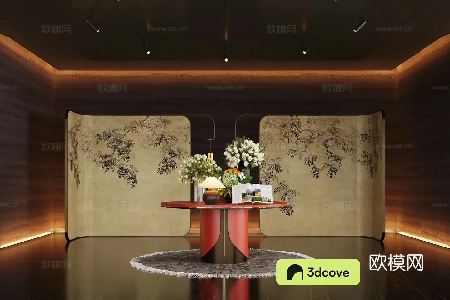 Modern hotel hall floral installation floral table combination