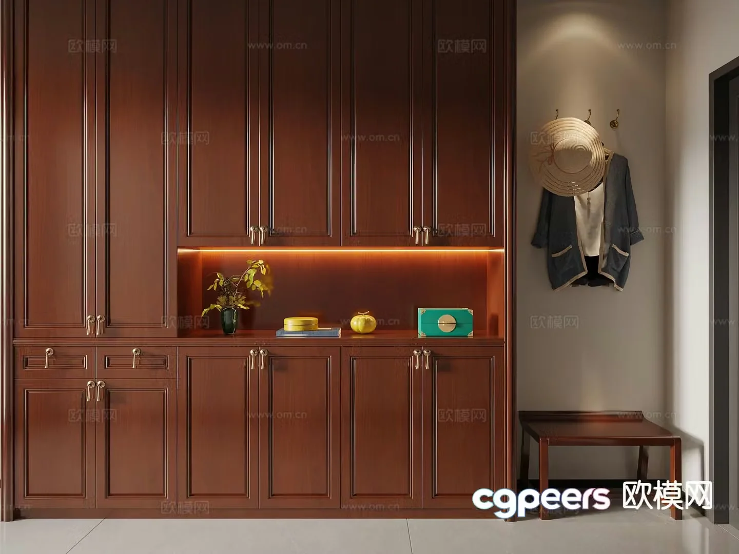 Chinese style shoe cabinet shoe replacement stool 3D model