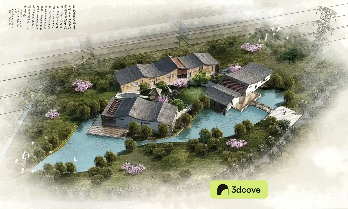 This Image Depicts A Serene And Luxurious House With A Large Pool And A Peaceful