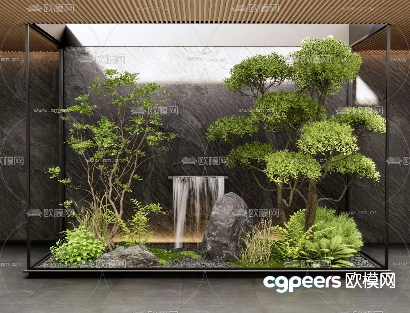 Indoor landscape plant landscaping falling water feature wall 3D model
