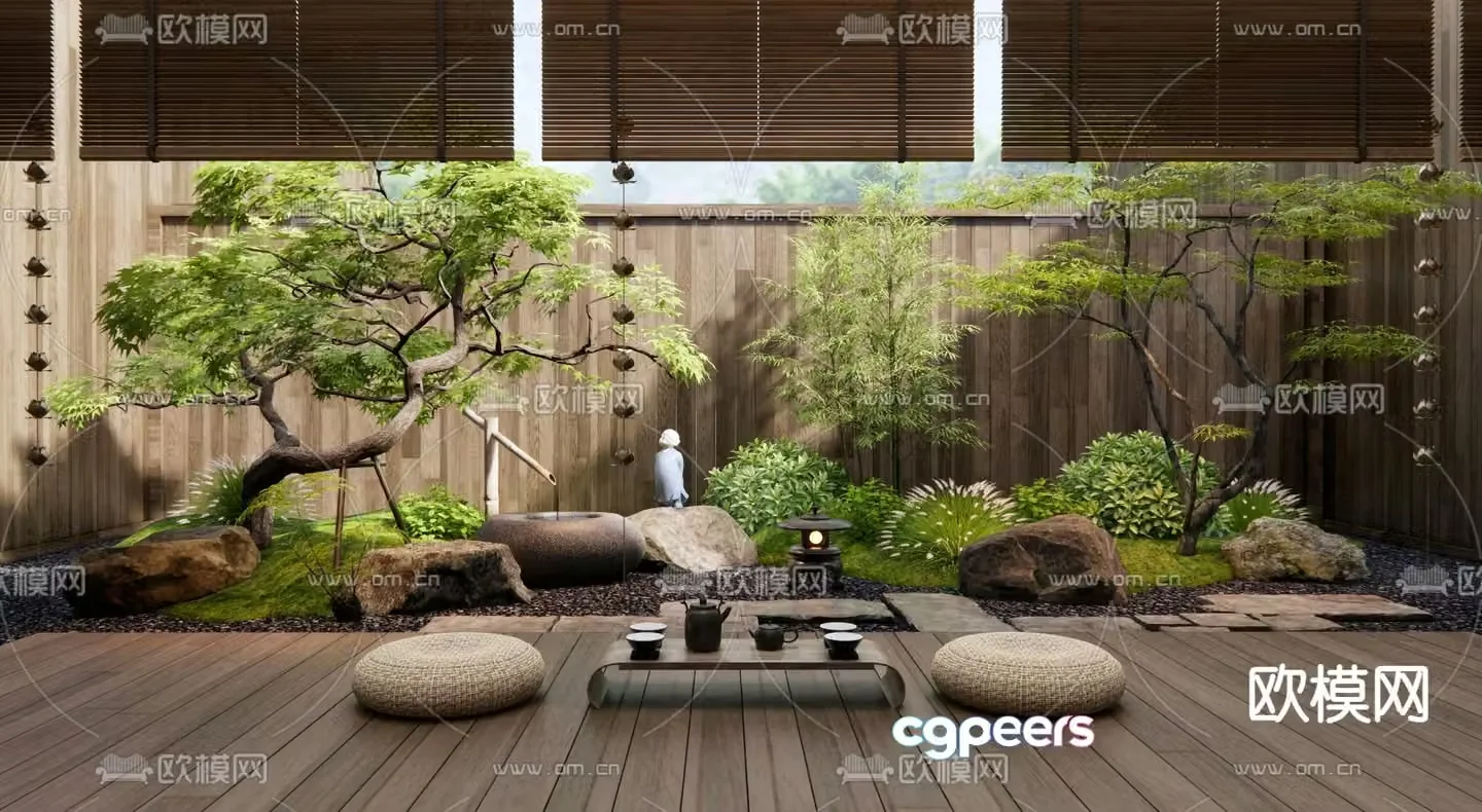 Japanese courtyard landscape patio plant landscaping 3D model