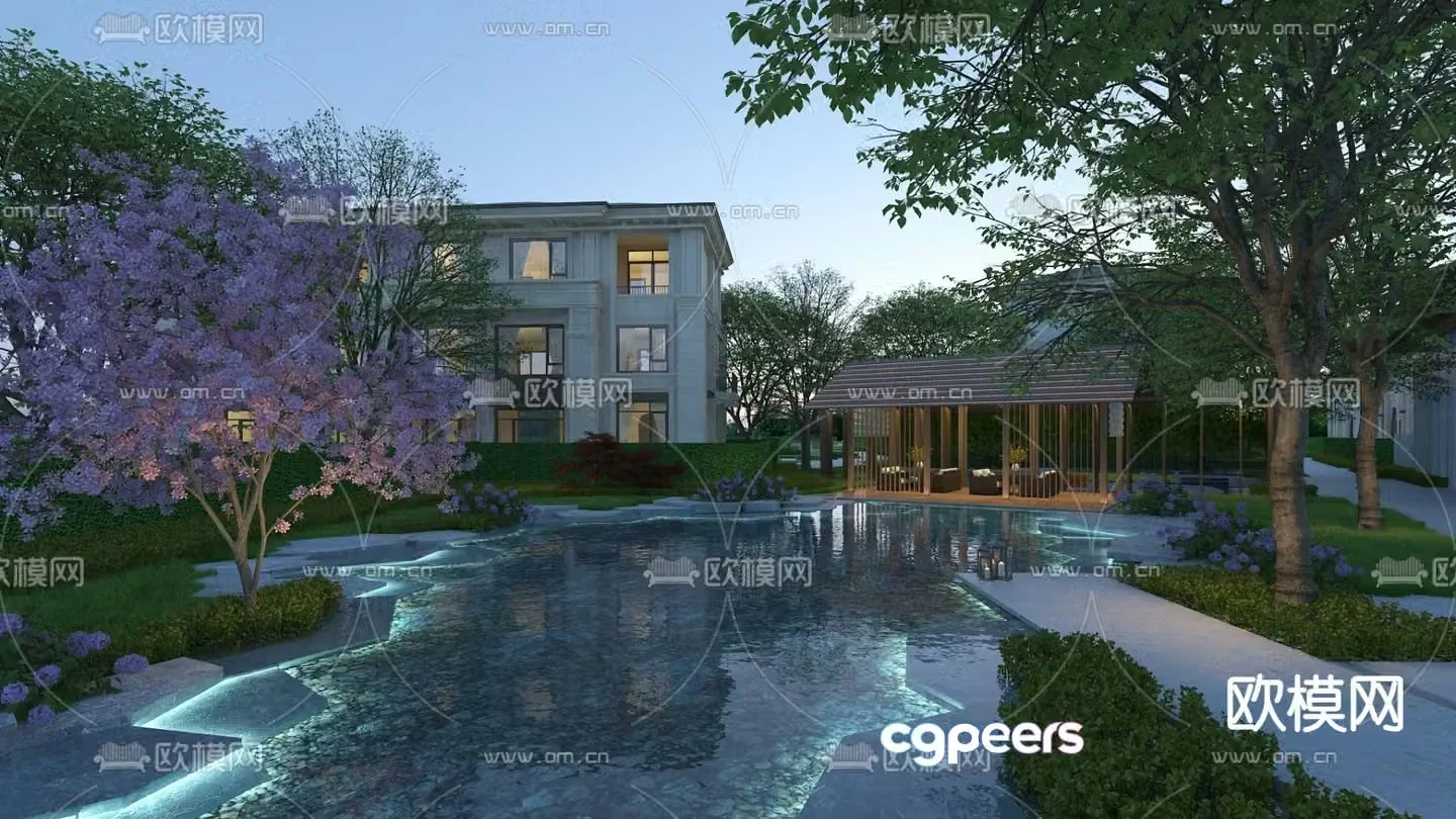 Villa courtyard landscape water landscape 3d model