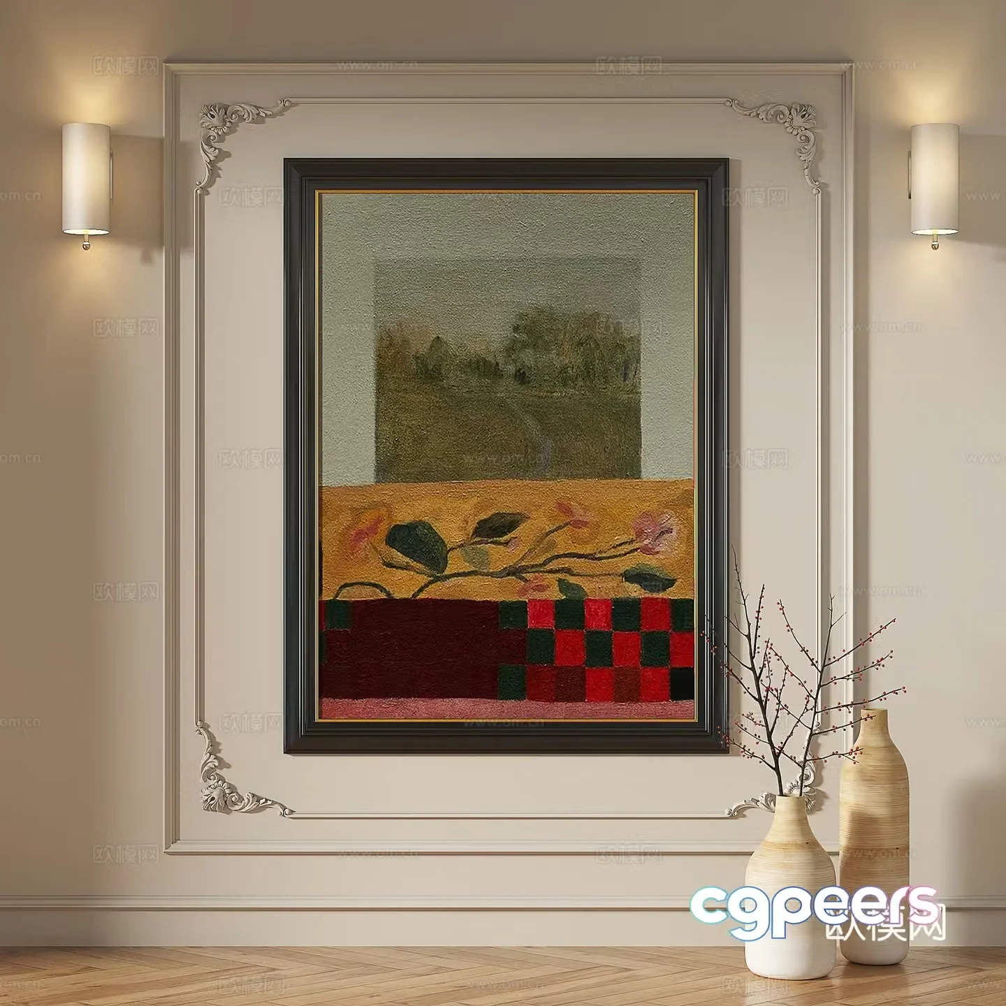 French modern simple abstract retro medieval light luxury decorative painting 3d model