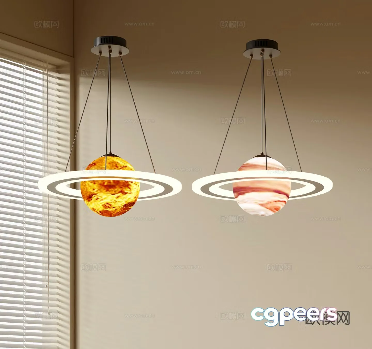 Modern simple chandeliers Nordic style chandeliers Mediterranean style chandeliers Study lamp combination Planet lamp 3D model