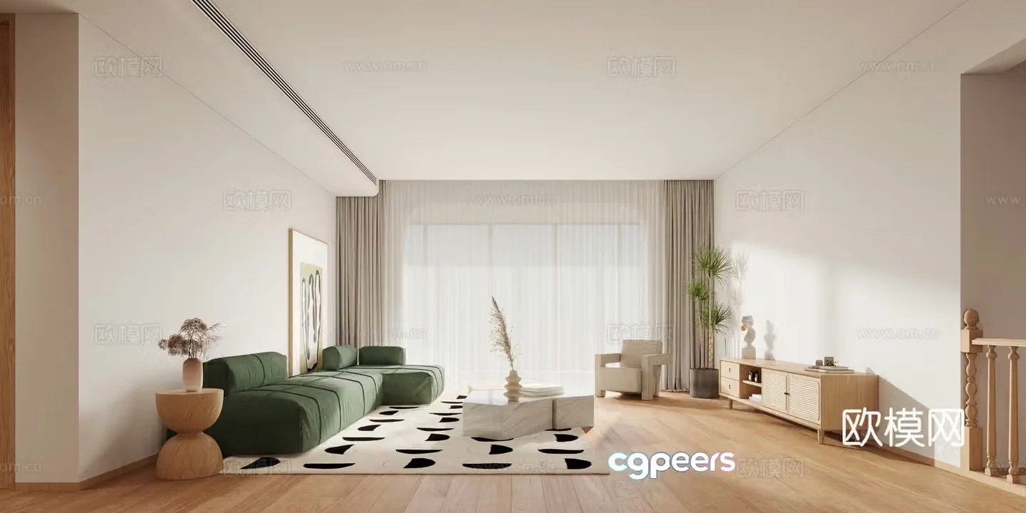 Modern living and dining room 3d model