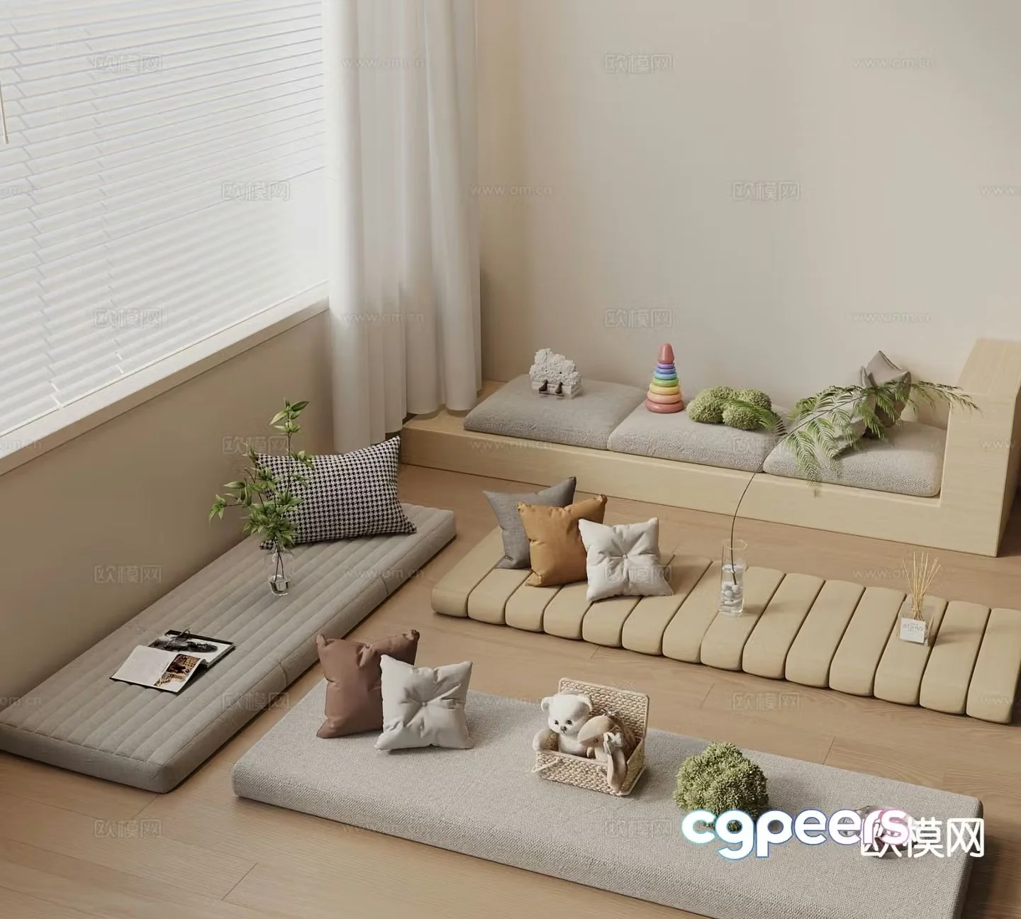 Cushion bay window cushion seat cushion pillow 3d model