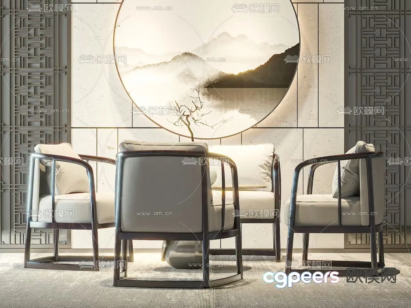 New Chinese style sofa chair leisure chair 3d model