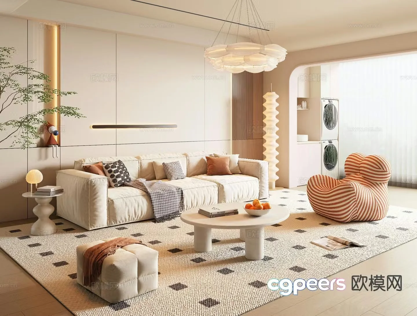 Cream style living room 3d model
