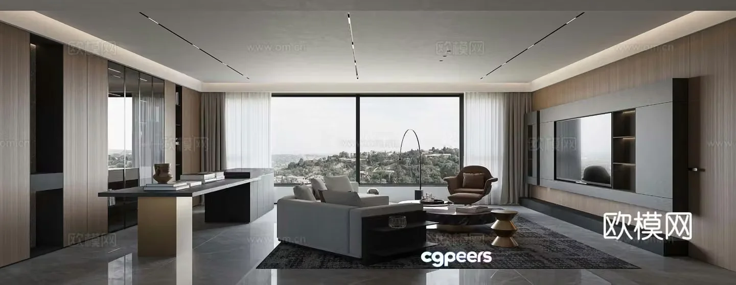 Modern large flat-floor living room 3D model