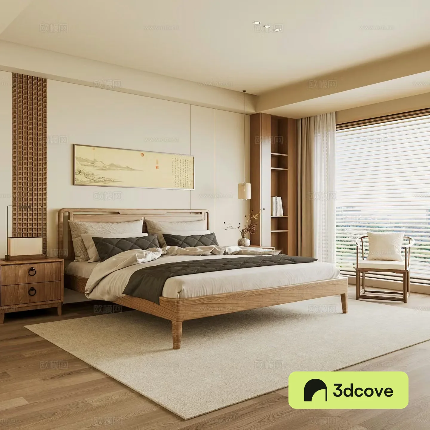 New Chinese style home bedroom Song family aesthetic bedroom Song style bedroom New Chinese style double bed New Chinese