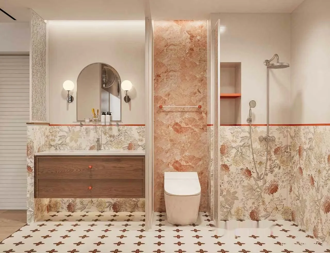 A Bathroom With A Floral Pattern 3D Model – 258 – CORONA Render