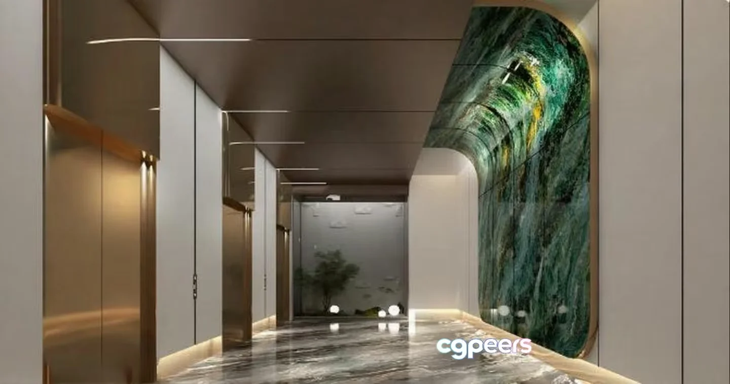 Modern Marble Hallway 3D Model – 10283 – VRAY Render