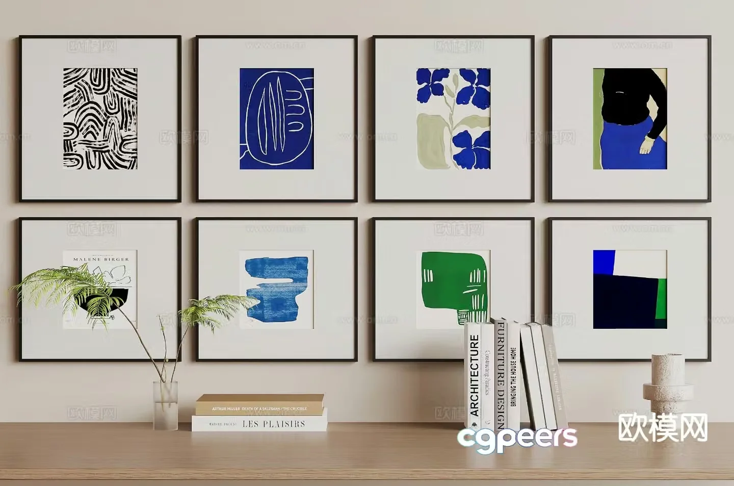 Modern hanging painting abstract painting combined painting 3d model